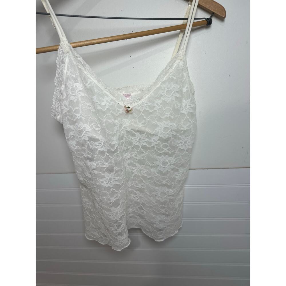 Victoria Secret Angels White Lace Camisole Sheer Spaghetti Straps Top Size Large